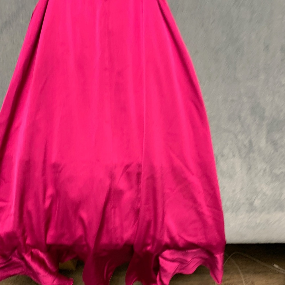 Kensie Faux Wrap Dress Womens 6 Hot Pink Ruched Sleeves Ruffled Hem Tie waist - Picture 14 of 14